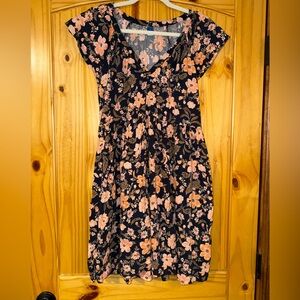 Floral Dark Blue and Pink Women's Dress